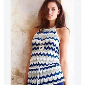 White House Black Market WHBM Royal Blue & Silver Chevron Knit Tank Top S